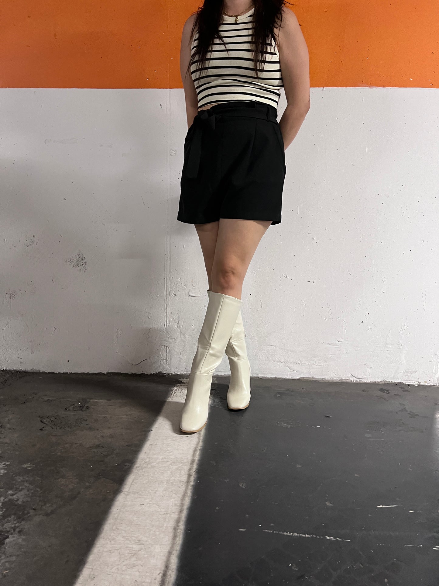 Botas punta cuadrada crema