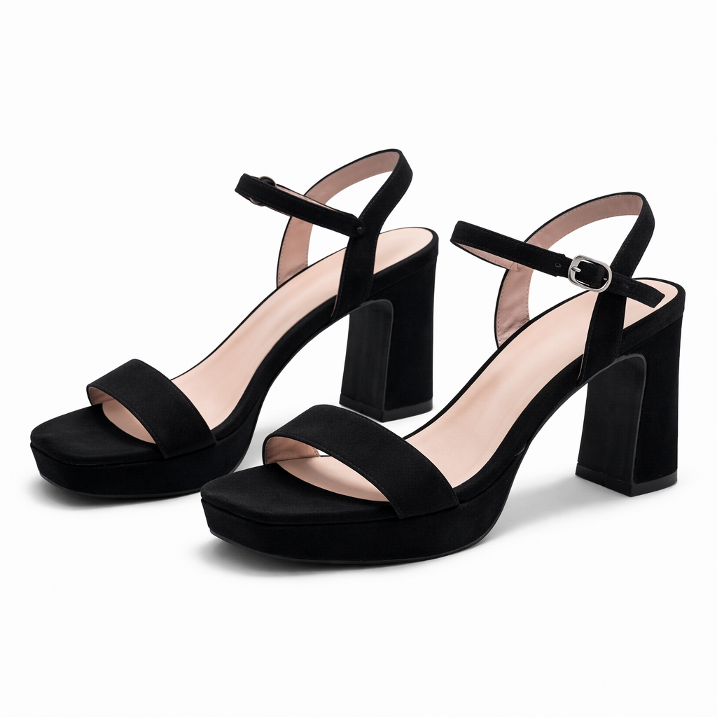 Sandalias negras taco rectangular