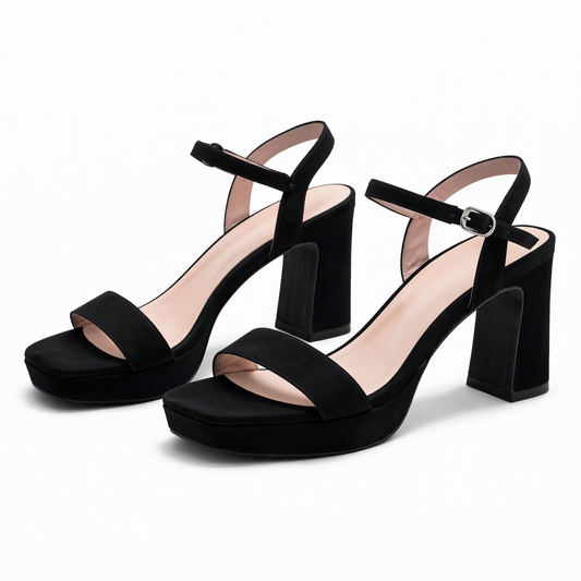 Sandalias negras taco rectangular