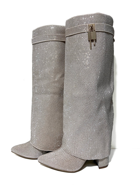 Botas candado cristales beige