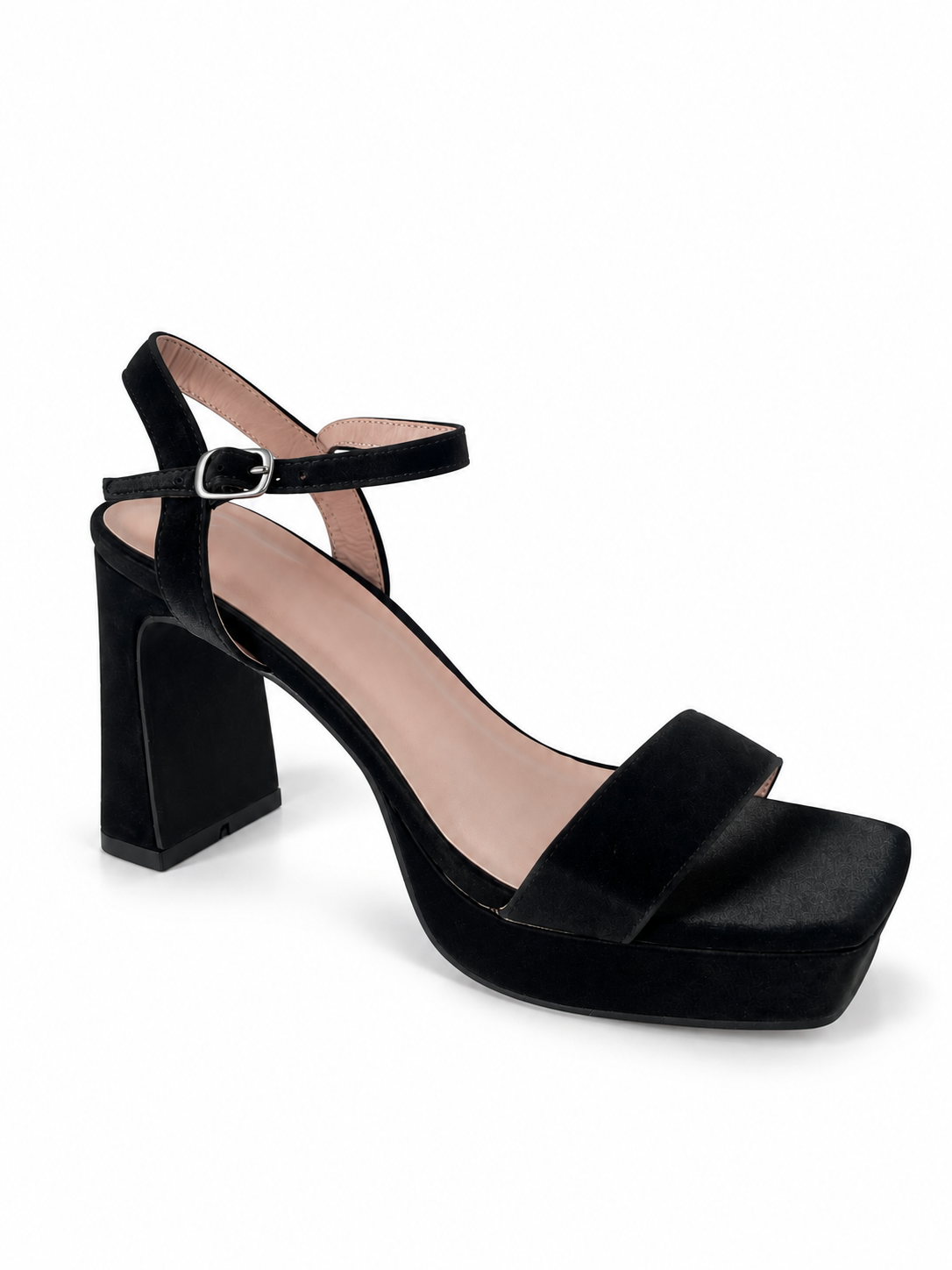 Sandalias negras taco rectangular