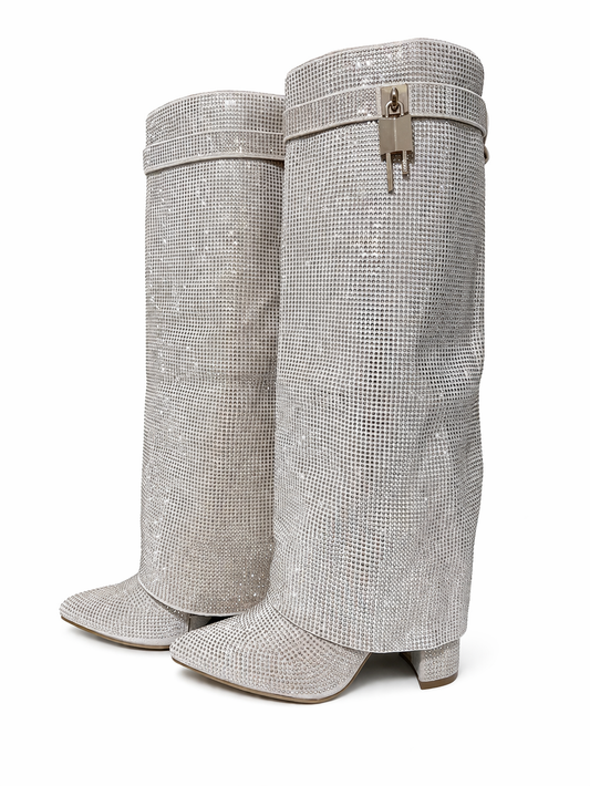 Botas candado cristales beige