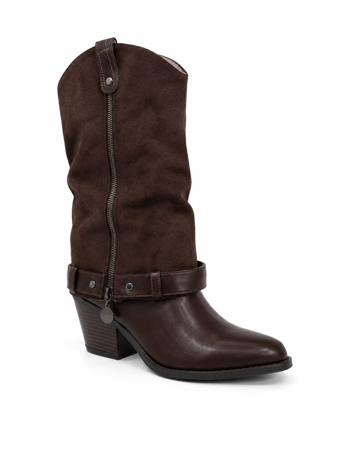 2 en 1 bota / botín texano marrón
